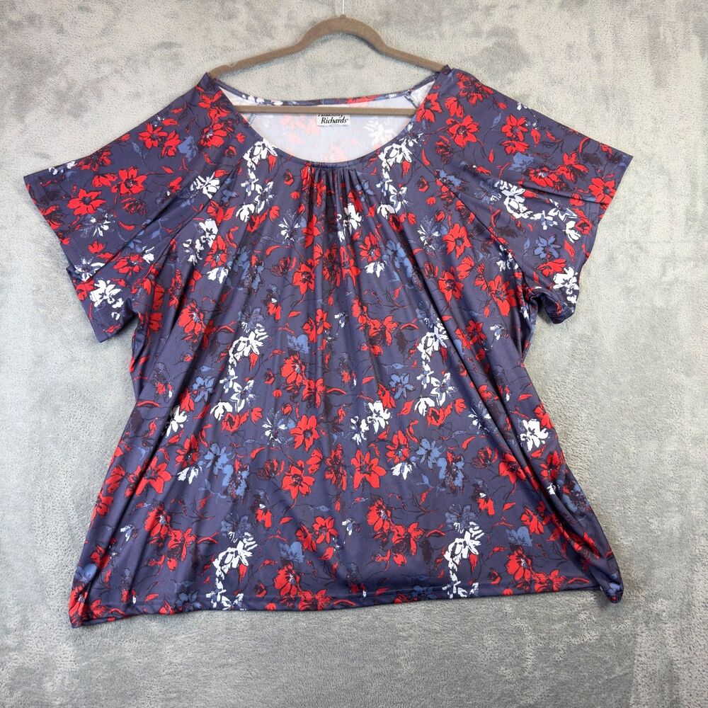 Anthony Richards Blouse Womens 5X Blue Floral Short Sleeve Plus Size Stretch Top